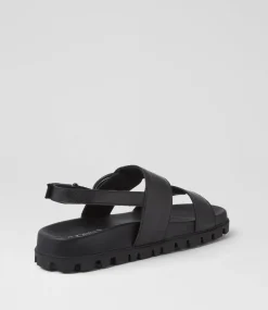 Women SUPERSOFT Comfort|Flats-Harmonae Black Leather Sandals