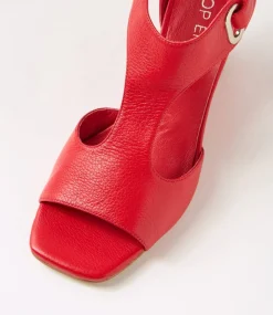 Women TOP END Wedges|Heels-Harnece New Red Leather Sandals