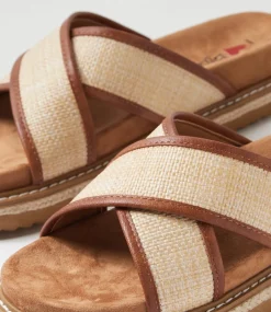 Women I LOVE BILLY Flats|Sandals-Harshini Tan Natural Synthetic Raffia Sandals