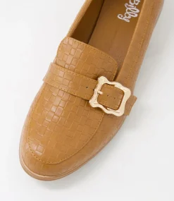 Women I LOVE BILLY Flats-Hasha Tan Weave Emboss Flat Shoes