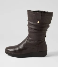 Women SUPERSOFT Boots|Comfort-Hatie W Dark Brown Leather Calf Boots