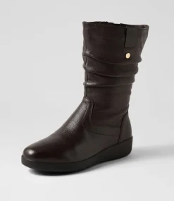 Women SUPERSOFT Boots|Comfort-Hatie W Dark Brown Leather Calf Boots