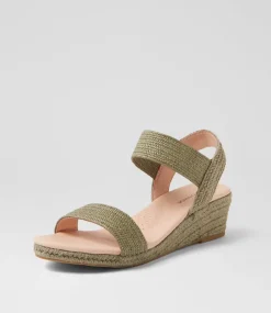 Women DIANA FERRARI Wedges|Heels-Havan Khaki Weave Elastic Sandals