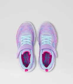 SKECHERS Sport School Shoes-Heart Lights Junior Pink Rainbow Canvas Fabric Sneakers