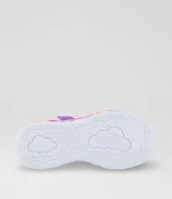SKECHERS Sport School Shoes-Heart Lights Junior Pink Rainbow Canvas Fabric Sneakers