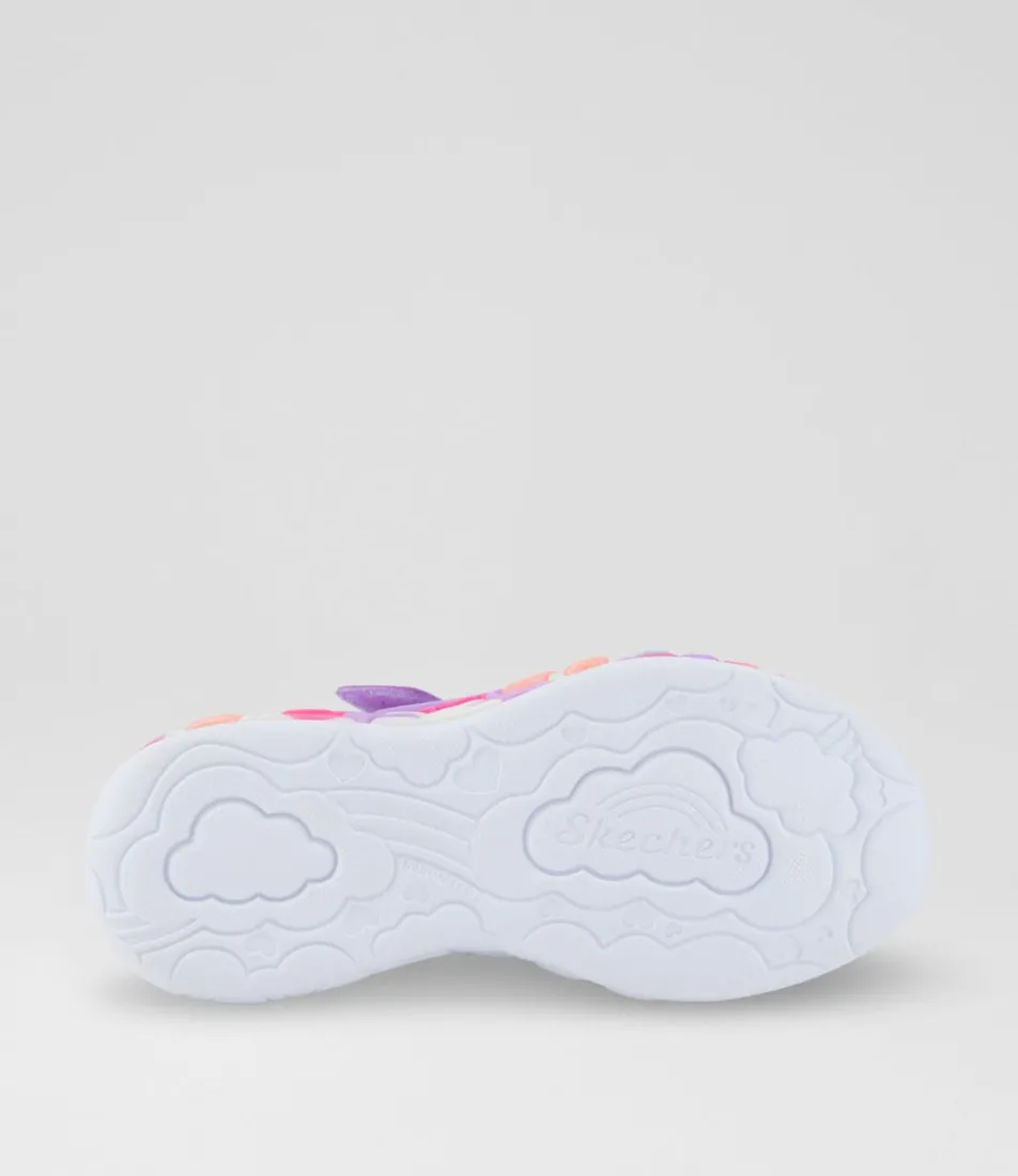 SKECHERS Sport School Shoes-Heart Lights Junior Pink Rainbow Canvas Fabric Sneakers