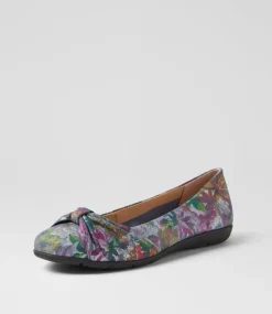 Women SUPERSOFT Comfort|Flats-Hersay Navy Painted Floral Leather Flat Shoes