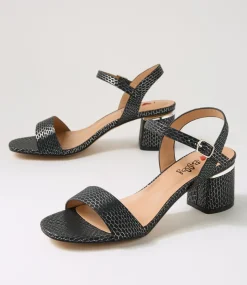 Women I LOVE BILLY Heels|Sandals-Heyyo Black Silver Snake Sandals