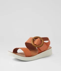 Women DIANA FERRARI Flats-Hitaly Burnt Orange White Leather Sandals