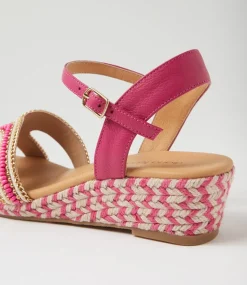 Women DIANA FERRARI Heels|Sandals-Hobarts Pink Fuchsia Leather Sandals