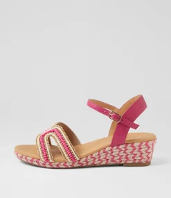 Women DIANA FERRARI Heels|Sandals-Hobarts Pink Fuchsia Leather Sandals