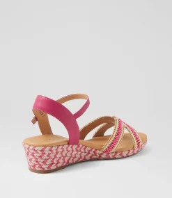Women DIANA FERRARI Heels|Sandals-Hobarts Pink Fuchsia Leather Sandals