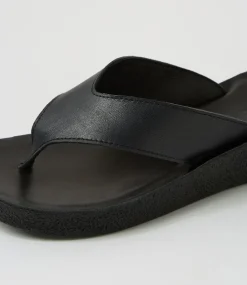 Women DIANA FERRARI Flats|Sandals-Holliah Black Leather Sandals