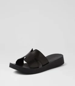 Women DIANA FERRARI Flats|Sandals-Hollyss Black Leather Sandals