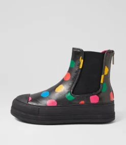 Women TOP END Boots-Hotchy Black Spot Leather Elastic Chelsea Boots