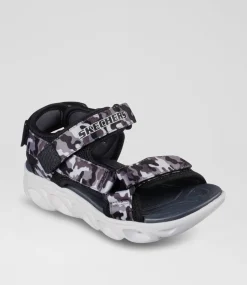 SKECHERS Sport School Shoes-Hypno Splash Sun Breaks Junior Black Grey Fabric Sandals