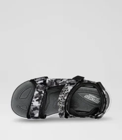 SKECHERS Sport School Shoes-Hypno Splash Sun Breaks Junior Black Grey Fabric Sandals