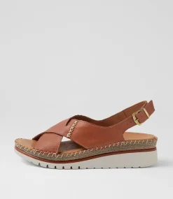 Women DIANA FERRARI Wedges|Heels-Impetue Tan Leather Sandals
