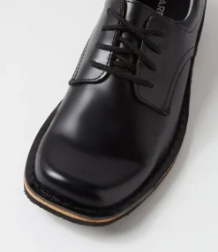 HARRISON Senior School Shoes-Indy E Black Shine Leather Lace Up Shoes