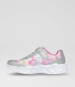 SKECHERS Sport School Shoes-Infinite Heart Light Classic Junior Silver Multi Fabric Sneakers