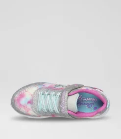 SKECHERS Sport School Shoes-Infinite Heart Light Classic Junior Silver Multi Fabric Sneakers