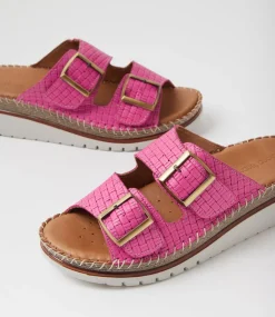 Women DIANA FERRARI Slides|Wedges-Instanti Fuschia Leather Sandals