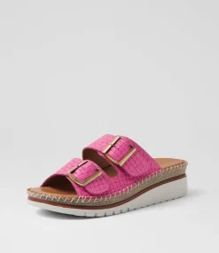 Women DIANA FERRARI Slides|Wedges-Instanti Fuschia Leather Sandals