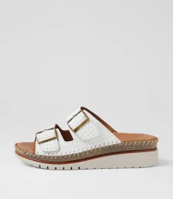Women DIANA FERRARI Slides|Wedges-Instanti White Leather Sandals