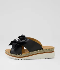 Women DIANA FERRARI Slides|Wedges-Intreege Black Leather Sandals