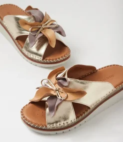 Women DIANA FERRARI Slides|Wedges-Intreege Metallic Taupe Leather Sandals