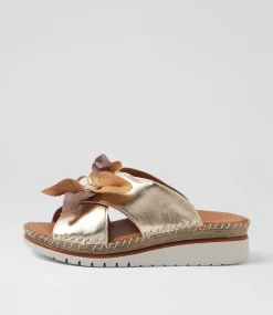 Women DIANA FERRARI Slides|Wedges-Intreege Metallic Taupe Leather Sandals