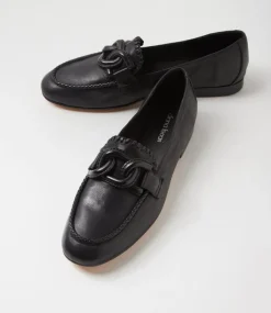 Women DIANA FERRARI Flats|Loafers-Ipitomy Black Leather Loafers