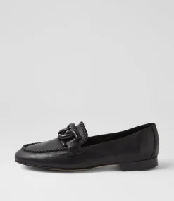Women DIANA FERRARI Flats|Loafers-Ipitomy Black Leather Loafers