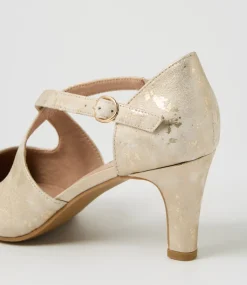 Women I LOVE BILLY Heels-Irenna W Champagne Shimmer Fabric Heels