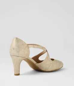 Women I LOVE BILLY Heels-Irenna W Champagne Shimmer Fabric Heels