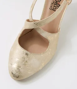Women I LOVE BILLY Heels-Irenna W Champagne Shimmer Fabric Heels