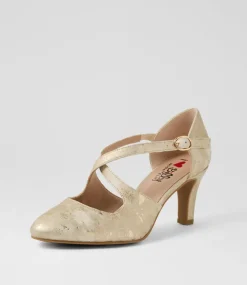 Women I LOVE BILLY Heels-Irenna W Champagne Shimmer Fabric Heels