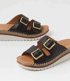 Women DIANA FERRARI Heels|Sandals-Isree Black Leather Sandals