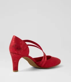 Women I LOVE BILLY Heels-Issen W Red Shimmer Fabric Heels