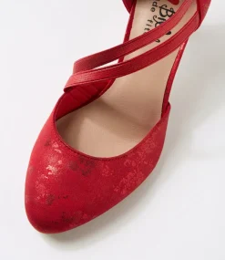Women I LOVE BILLY Heels-Issen W Red Shimmer Fabric Heels