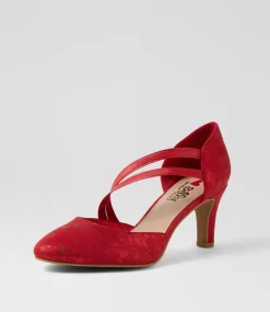 Women I LOVE BILLY Heels-Issen W Red Shimmer Fabric Heels