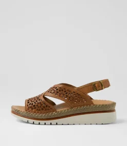 Women DIANA FERRARI Heels|Sandals-Issine Tan Leather Sandals