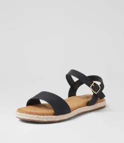 Women I LOVE BILLY Flats|Sandals-Jabiru Black Nubuck Pu Sandals