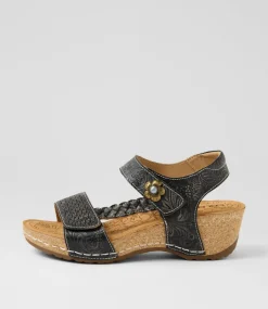 Women COLORADO Comfort|Wedges-Jade Black Leather Sandals