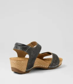 Women COLORADO Comfort|Wedges-Jade Black Leather Sandals