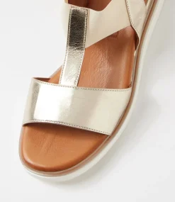 Women DIANA FERRARI Wedges|Heels-Janiy Pale Gold Leather Elastic Sandals