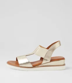Women DIANA FERRARI Wedges|Heels-Janiy Pale Gold Leather Elastic Sandals