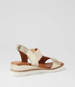 Women DIANA FERRARI Wedges|Heels-Janiy Pale Gold Leather Elastic Sandals