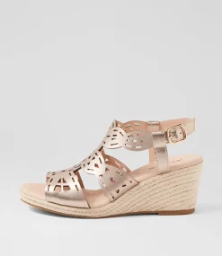 Women DIANA FERRARI Heels|Sandals-Javene Champagne Leather Sandals
