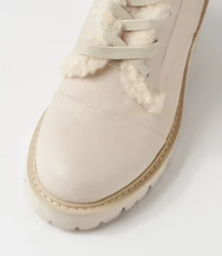 Women TOP END Boots-Jenifa Almond Off White Leather Fur Lace Up Boots